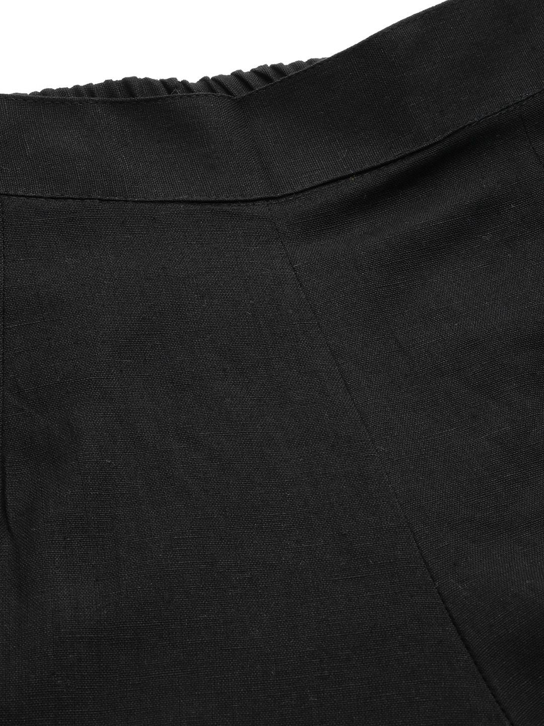 Anouk Women Black Cropped Pure Cotton Cigarette Trousers with Lace Detail