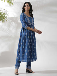 W Ethnic Motifs Printed Round Neck Pure Cotton Kurta & Trouser