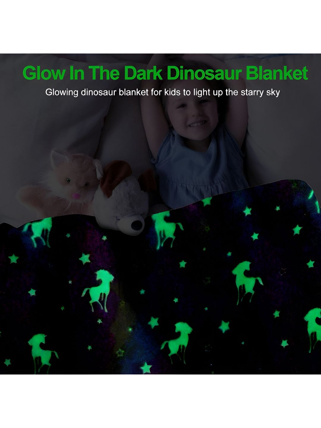 Cortina Glow In The Dark Peach-Coloured & Blue Printed Fleece AC Room Single Bed Blanket