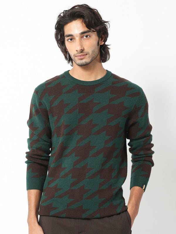 RARE RABBIT Men Honder Round Neck Geometric Printed Sweater