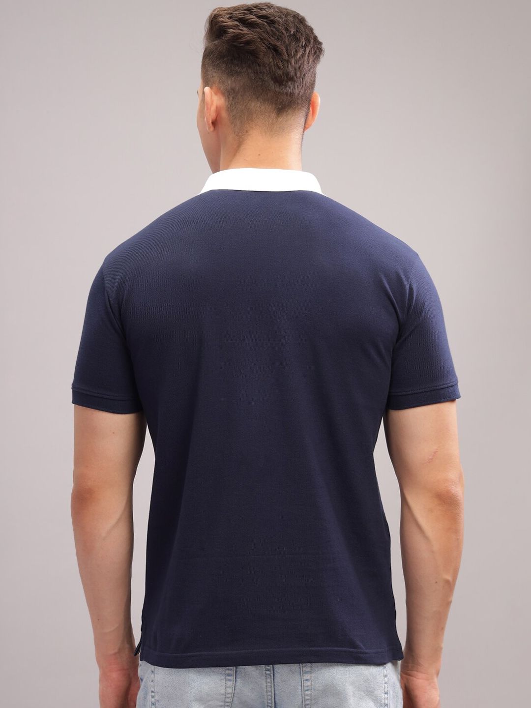 ADRO Striped Polo Collar Short Sleeves Pure Cotton Regular T-shirt