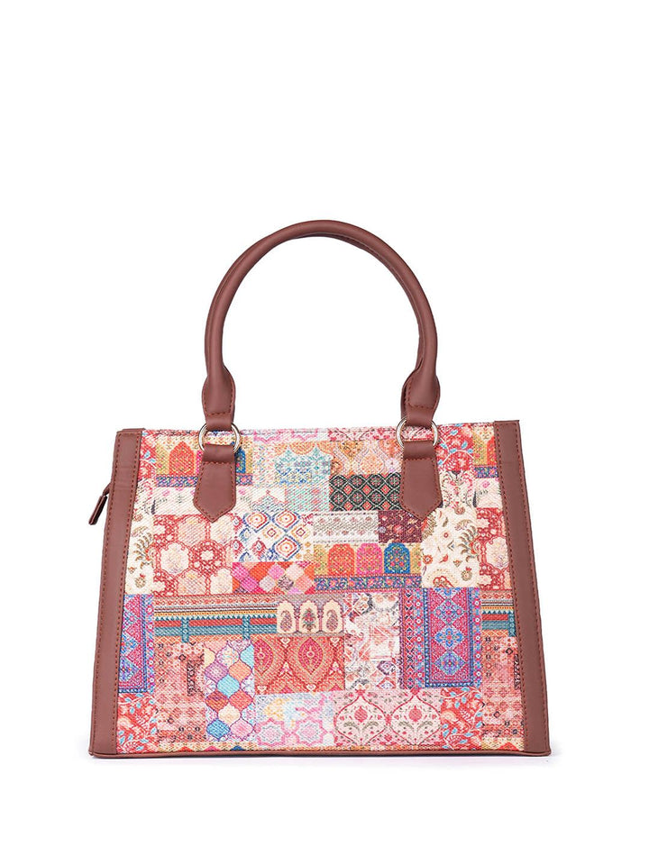 ZOUK Kutch Gamthi Printed Structured Jute Handheld Bag
