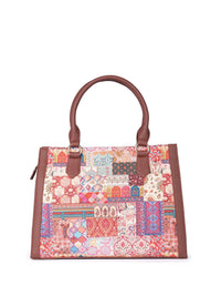 ZOUK Kutch Gamthi Printed Structured Jute Handheld Bag