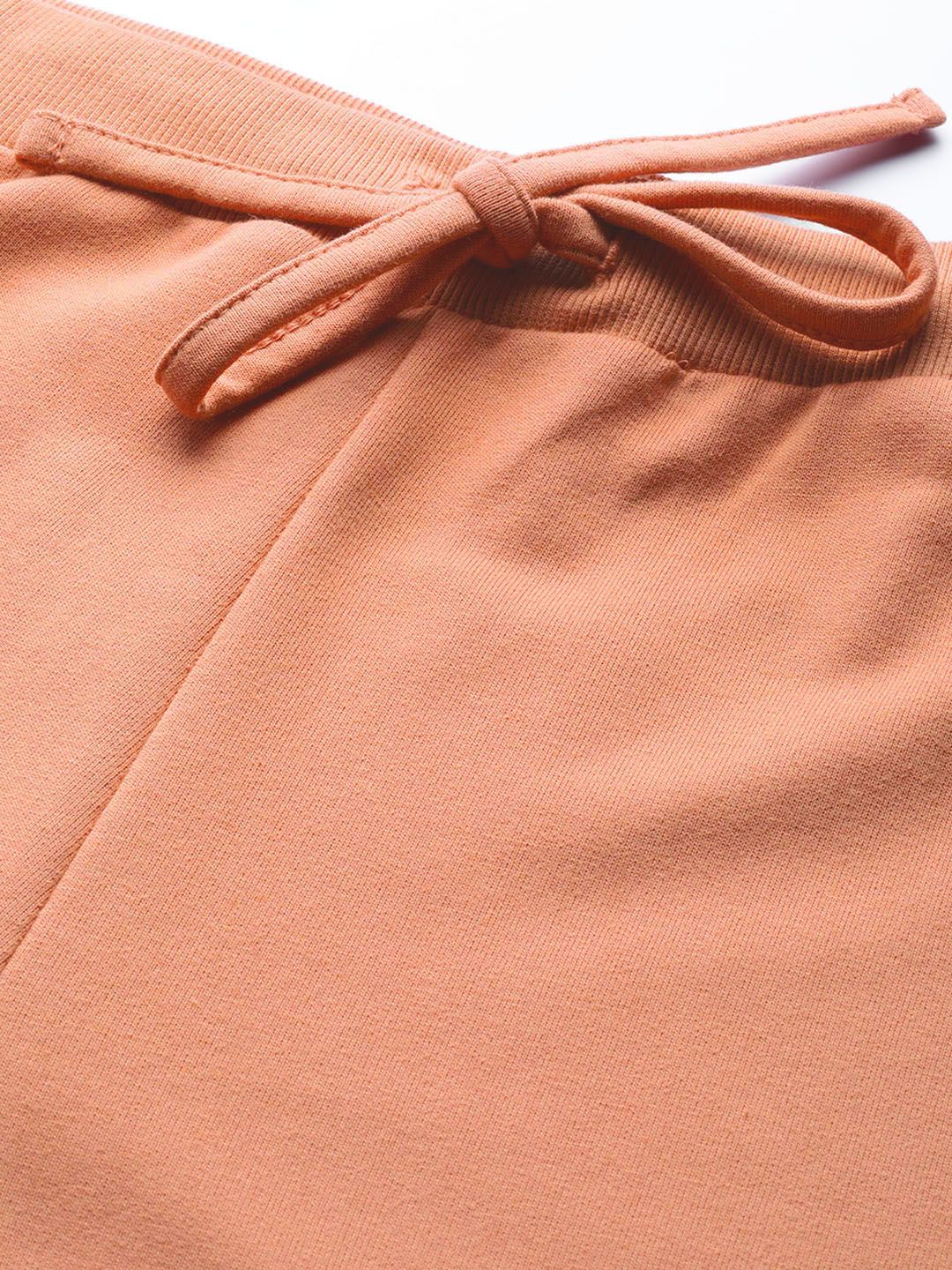 SASSAFRAS Women Peach-Coloured Side-Striped Wide Leg Track Pants