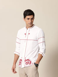 Mr Bowerbird Pure Cotton Floral Embroidered Tailored Fit Opaque Casual Shirt