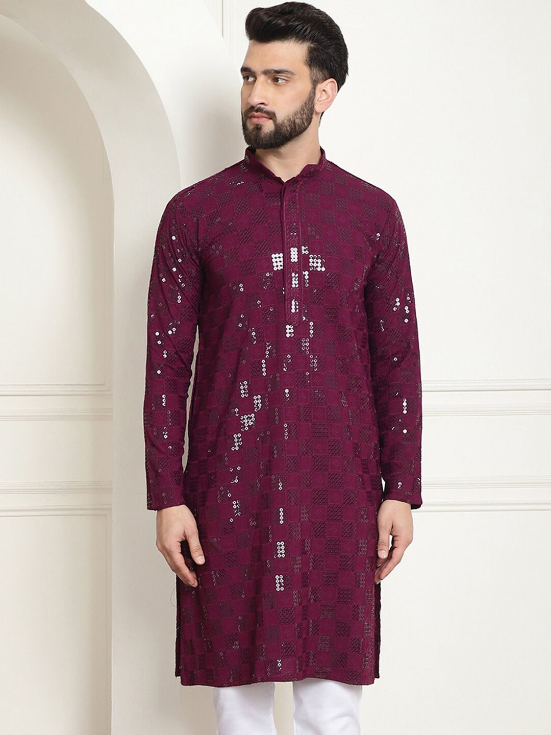 SOJANYA Geometric Embroidered Sequinned Pure Cotton Kurta