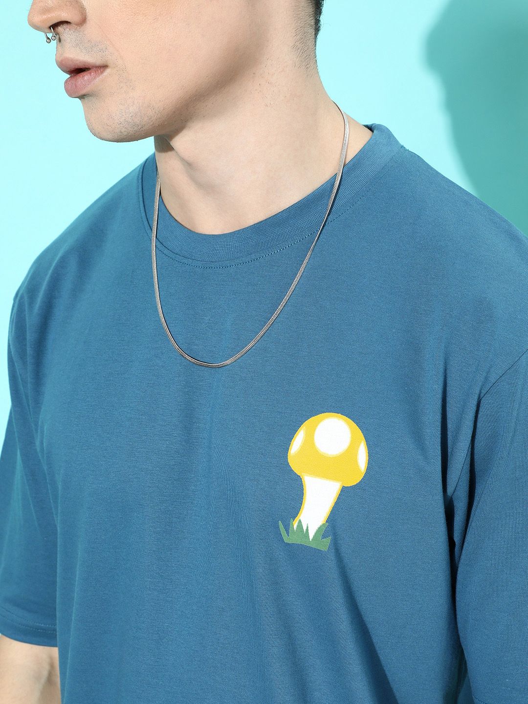 Difference of Opinion Men Blue Conversational Printed Pure Cotton Oversized T-Shirt