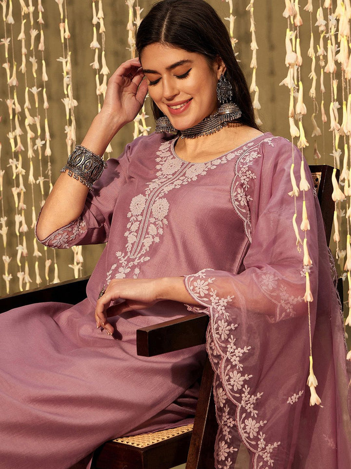Indo Era Yoke Design Regular Thread Work Kurta with Trousers & With Dupatta