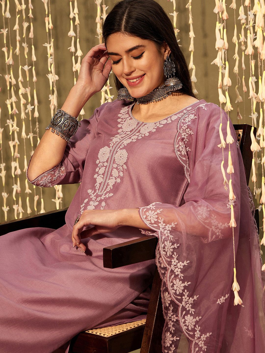 Indo Era Yoke Design Regular Thread Work Kurta with Trousers & With Dupatta