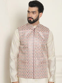 SOJANYA Jaket Tenun Nehru Bersulam