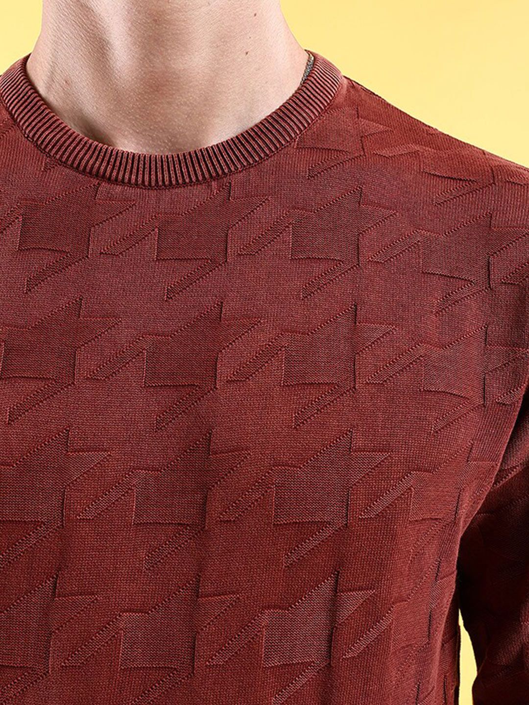 The Indian Garage Co Self Design Geometric Pullover Acrylic Sweater