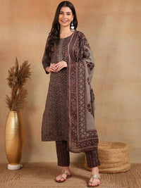 KALINI Floral Printed Straight Kurta with Trousers & Dupatta