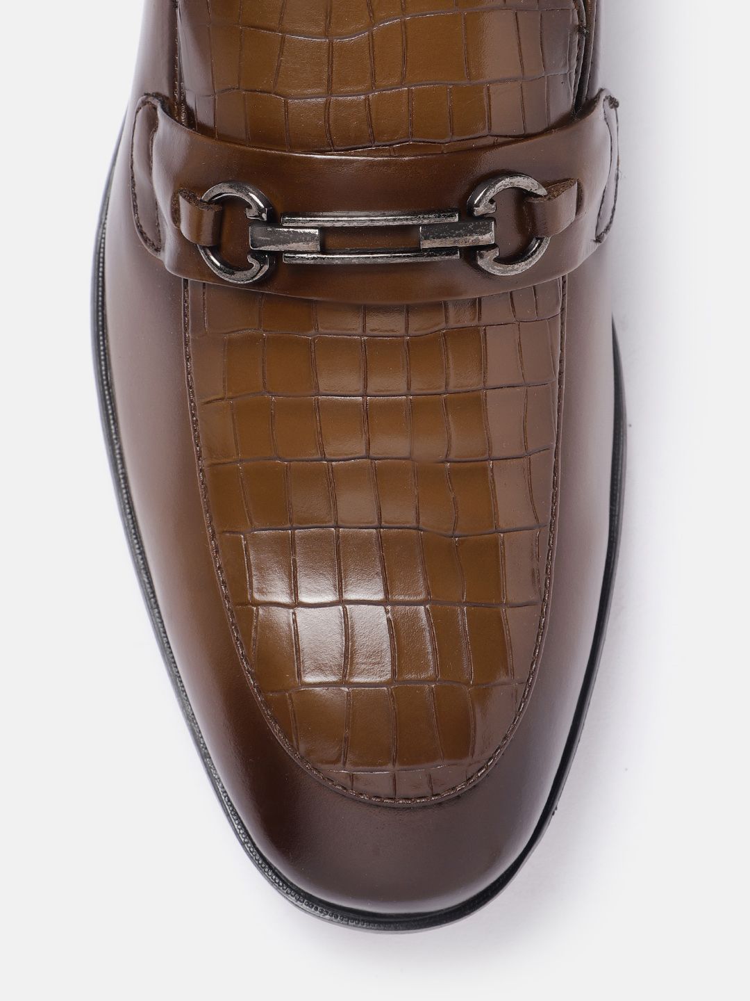 House of Pataudi Men Textured Formal Horsebit Loafers