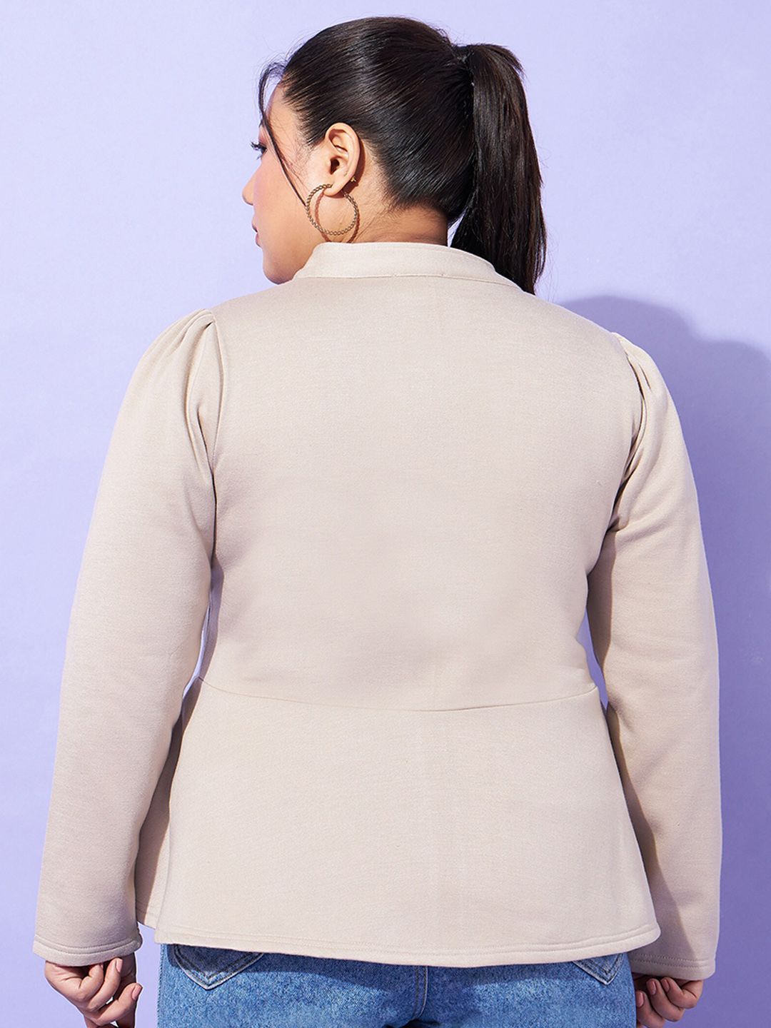 SASSAFRAS Curve Plus Size Grey Mandarin Collar Tailored Jacket