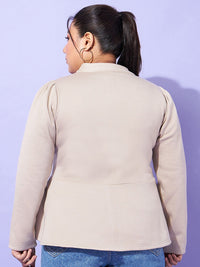 SASSAFRAS Curve Plus Size Grey Mandarin Collar Tailored Jacket