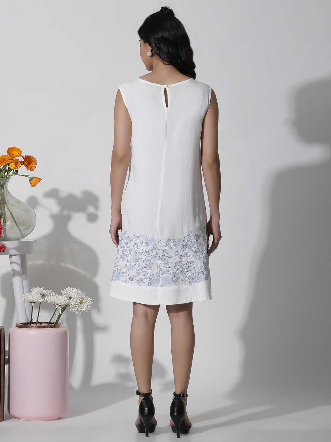 W Self Design Round Neck Sleeveless A-Line Dress