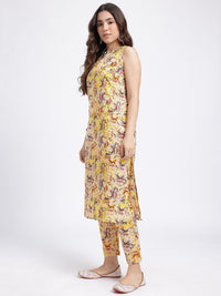 Anouk Floral Print V-Neck Pure Cotton Kurta & Trousers with Dupatta