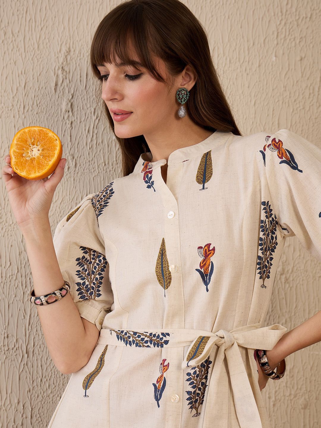 Indo Era Women Floral Printed Khadi Kurta