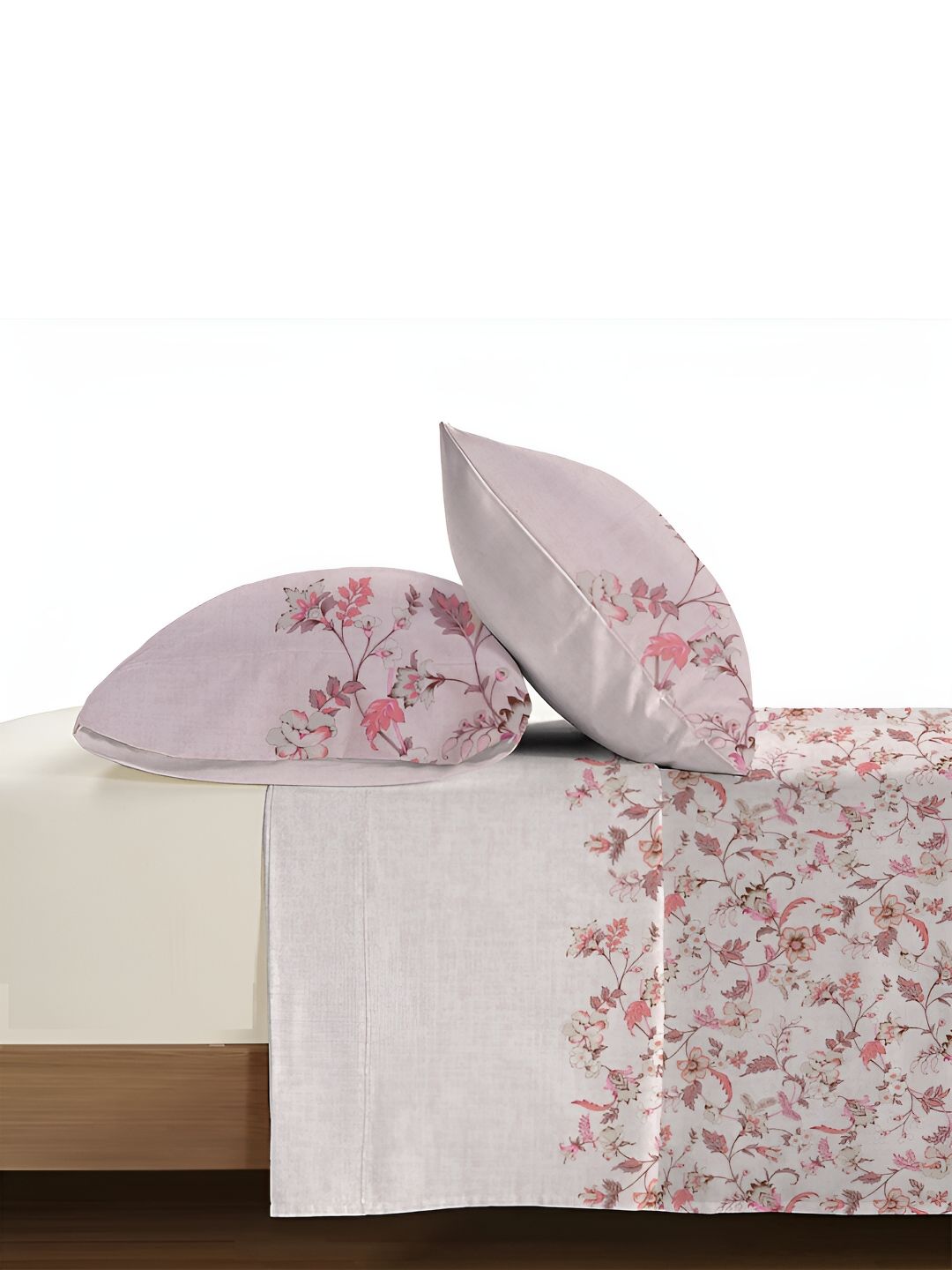 MYTRIDENT White & Pink Floral 210 TC Pure Cotton King Bedsheet with 2 Pillow Covers