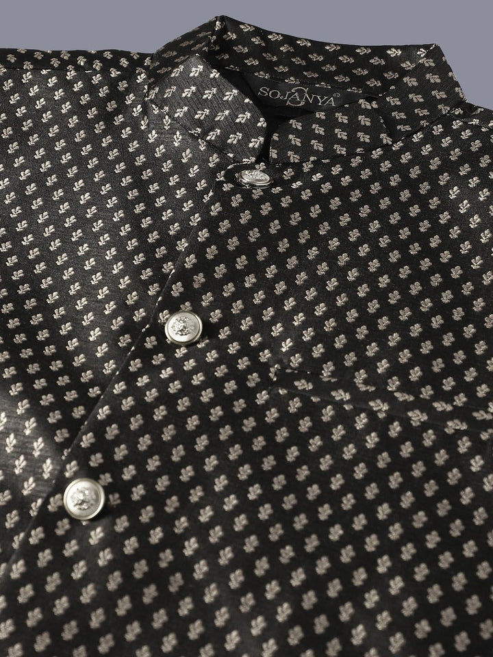 SOJANYA Leheriya Mandarin Collar Pure Cotton Kurta with Pyjamas & Nahru Jacket