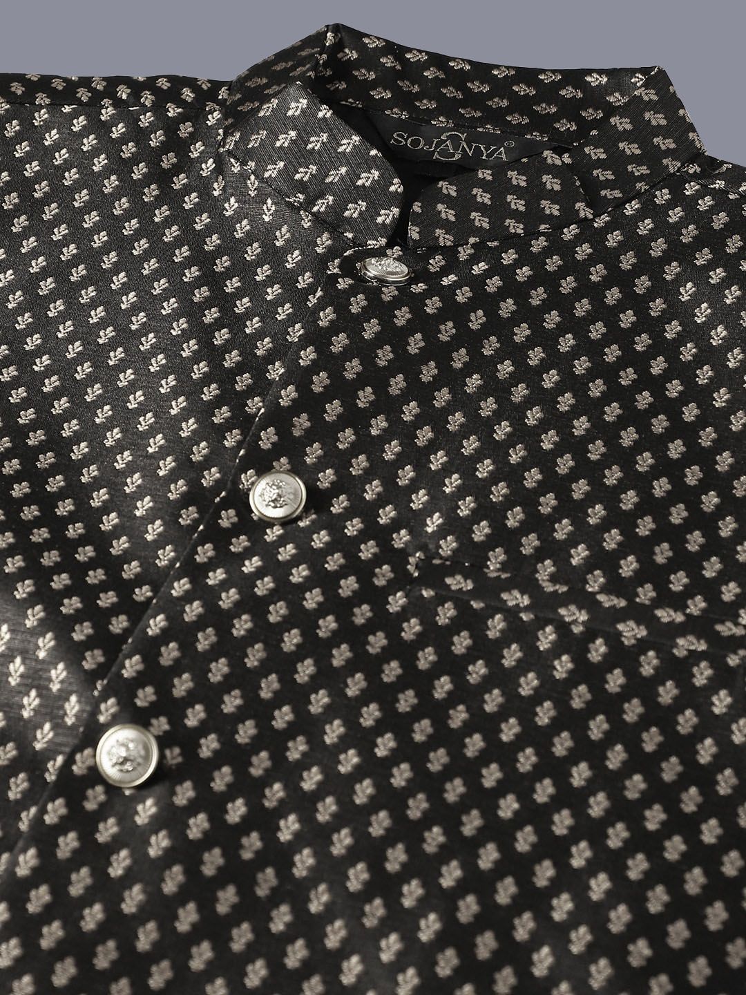 SOJANYA Leheriya Mandarin Collar Pure Cotton Kurta with Pyjamas & Nahru Jacket