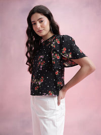 DressBerry Floral Print Tulip-Style Flared Sleeves Top