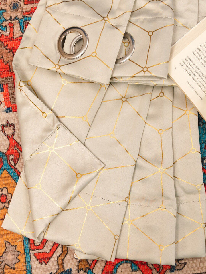 URBAN SPACE Beige & Gold-Toned Geometric Print Black Out Door Curtain
