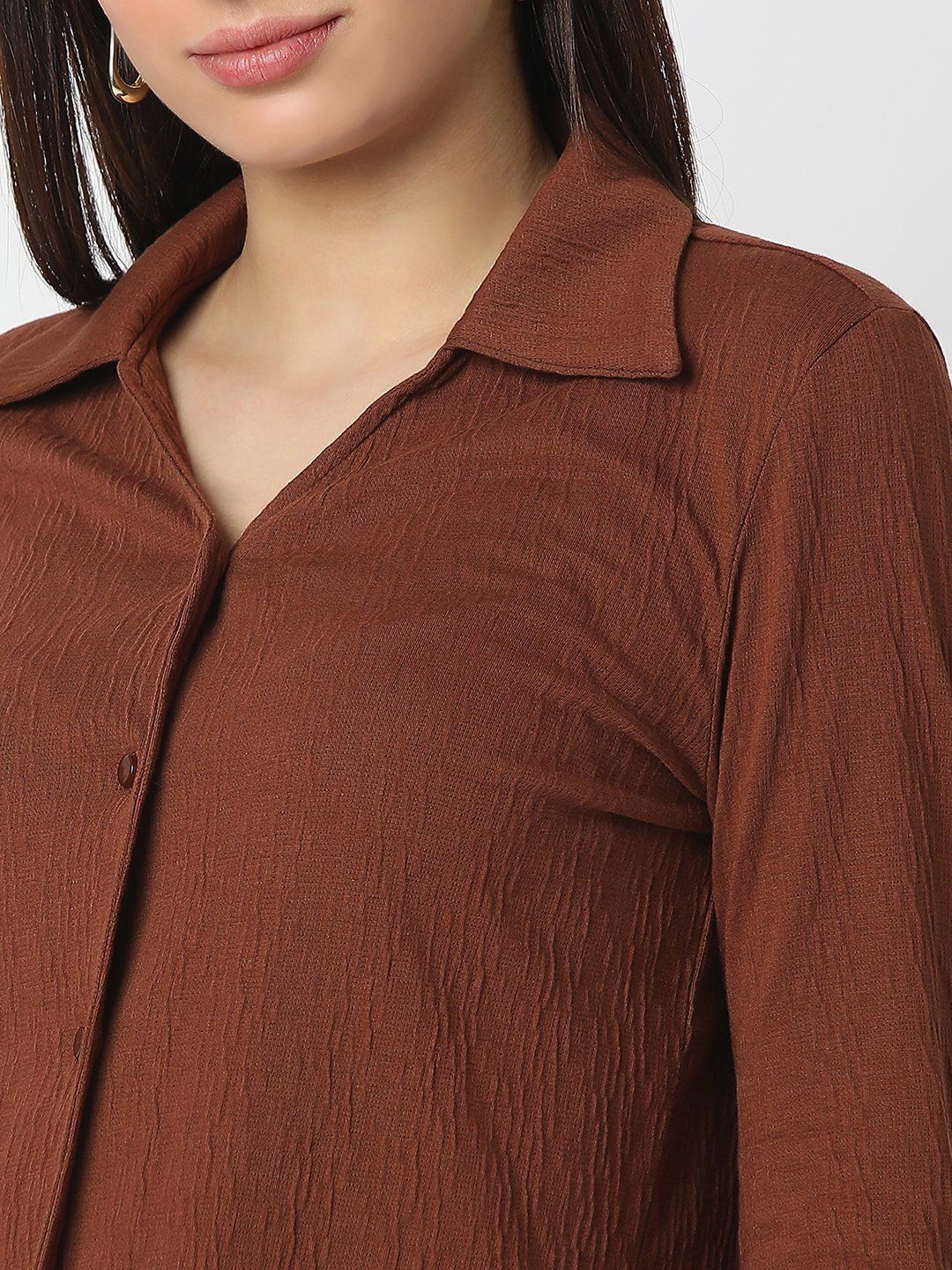SPYKAR Women Slim Fit Spread Collar Textured Casual Shirt