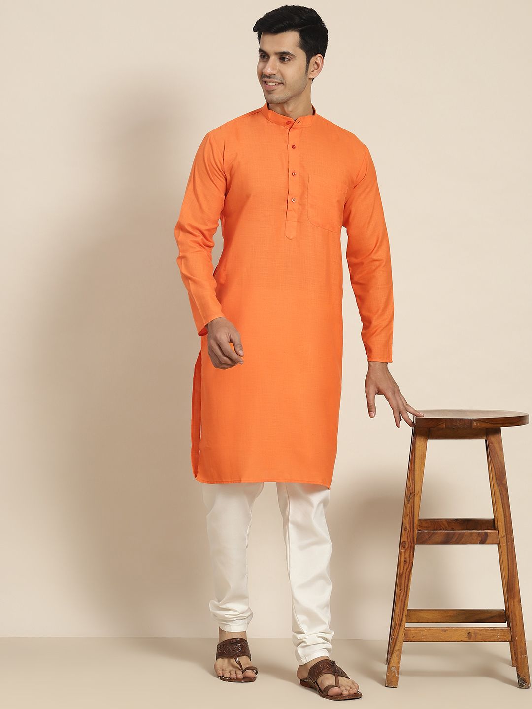SOJANYA Men Orange Solid Kurta