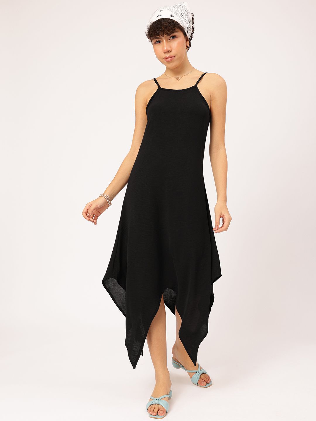 DressBerry Crinkled Asymmetric Hem A-Line Midi Dress