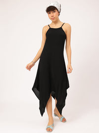 DressBerry Crinkled Asymmetric Hem A-Line Midi Dress
