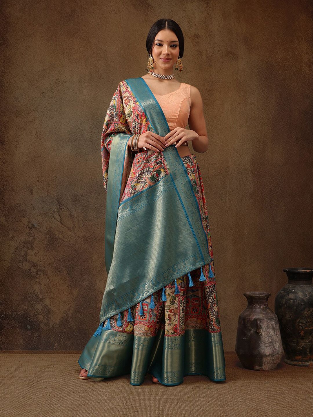Silk Land Kanjeewaram Art Silk Zari Woven Digital Print saree