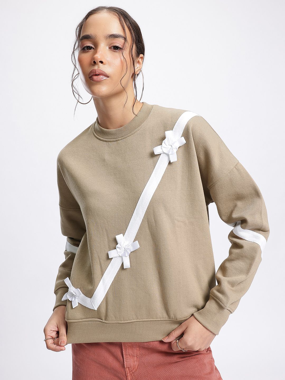 DressBerry Luxe Ribbon Trim Sweatshirt