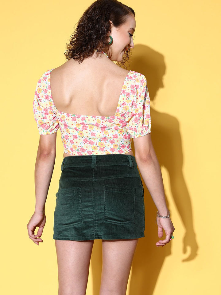 Berrylush White Floral Super Cropped Top