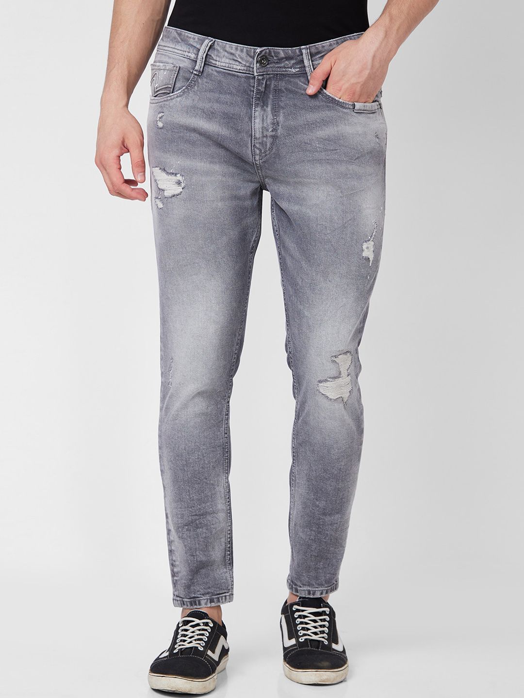SPYKAR Men Tapered Fit Mildly Distressed Heavy Fade Cotton Jeans