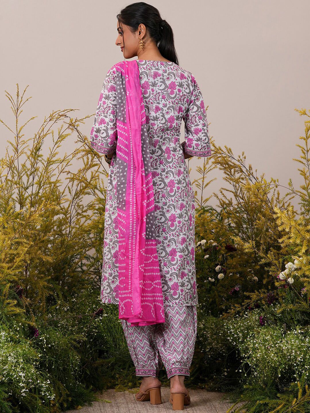 Libas Floral Printed Regular Pure Cotton Kurta With Salwar & Dupatta