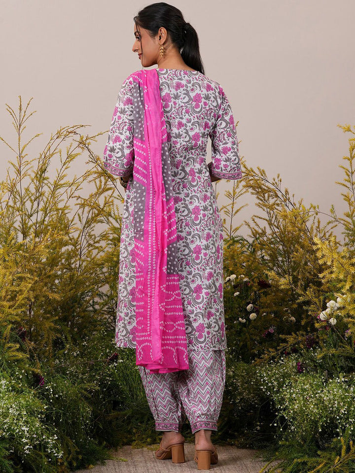 Libas Floral Printed Regular Pure Cotton Kurta With Salwar & Dupatta