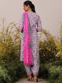 Libas Floral Printed Regular Pure Cotton Kurta With Salwar & Dupatta