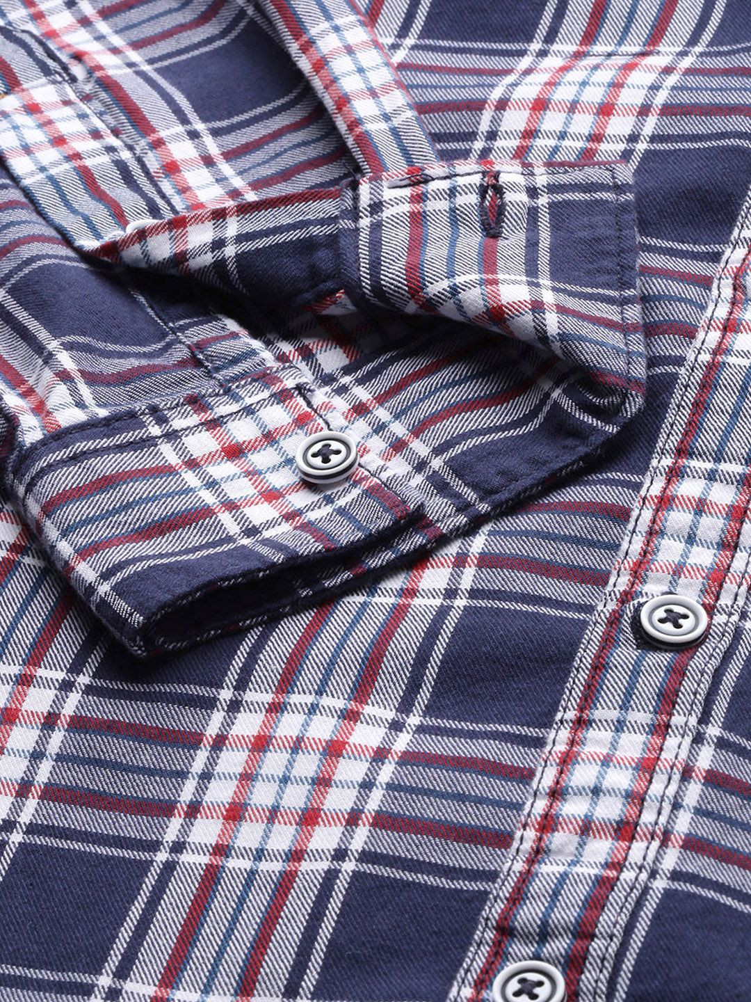 The Indian Garage Co Men Navy Blue & White Checked Casual Shirt