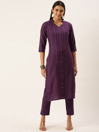 KALINI Striped Woven Design Mandarin Collar Kurta With Trousers