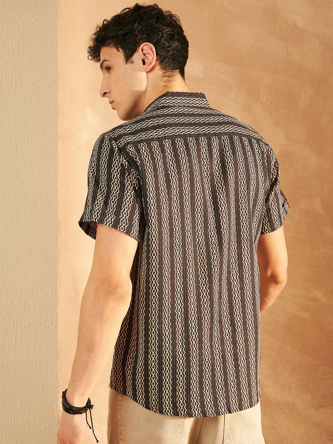 DENNISON Smart Printed Spread Collar Short Sleeves Cotton Lightweight Shirt