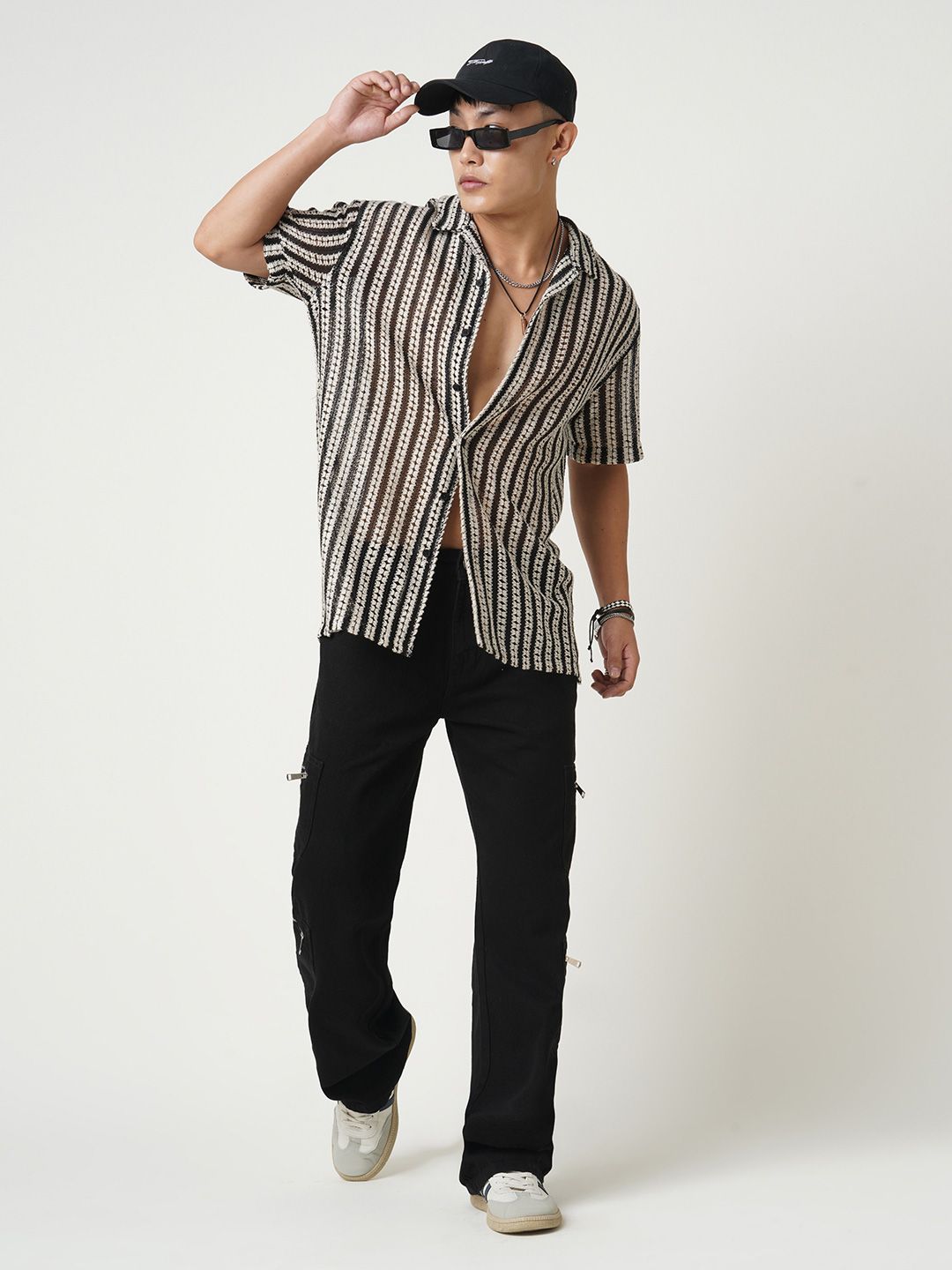 VASTRADO Men Classic Cuban Collar Multi Striped Pure Cotton Oversized Casual Shirt
