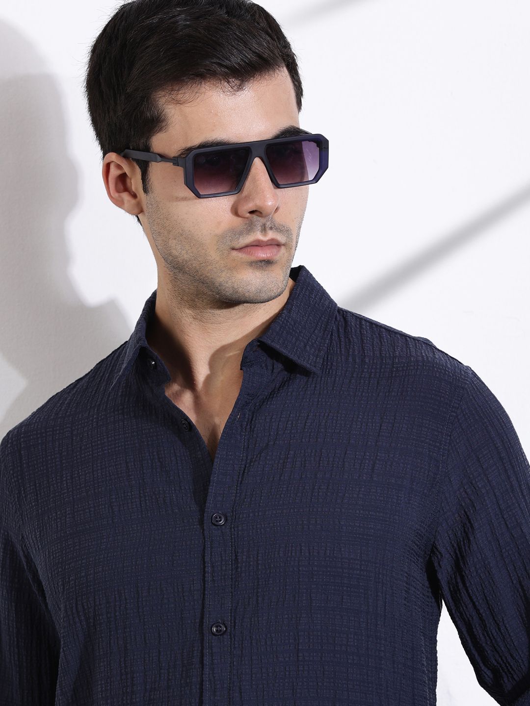 Thomas Scott Men Classic Slim Fit Spread Collar Textured Casual Shirt