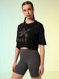 HRX by Hrithik Roshan ACTIVE-GODDESS Brand Logo Rapid Dry Training Boxy Fit Crop T-shirt