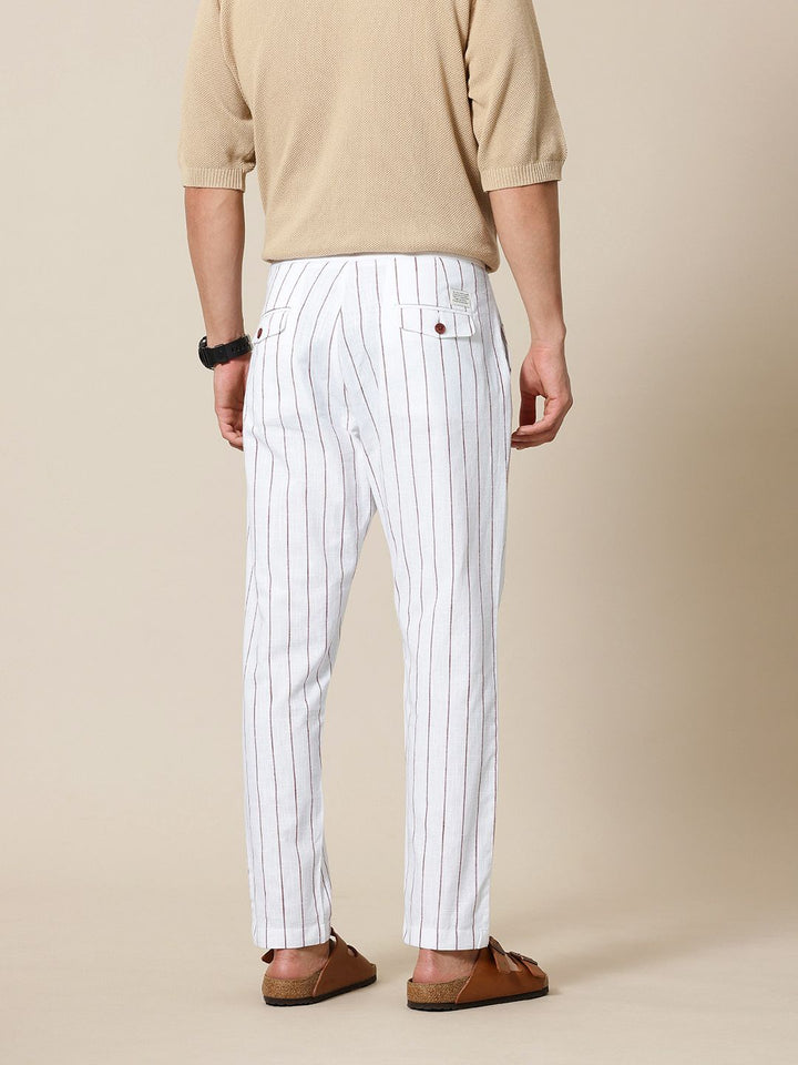 Mr Bowerbird Men Cotton Flax Liberal Fit Striped Trousers