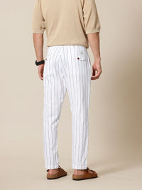 Mr Bowerbird Men Cotton Flax Liberal Fit Striped Trousers