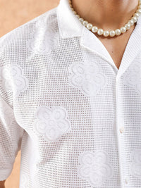 The Indian Garage Co Men Relaxed Fit Solid Warp Knit Lace Resortwear Shirt