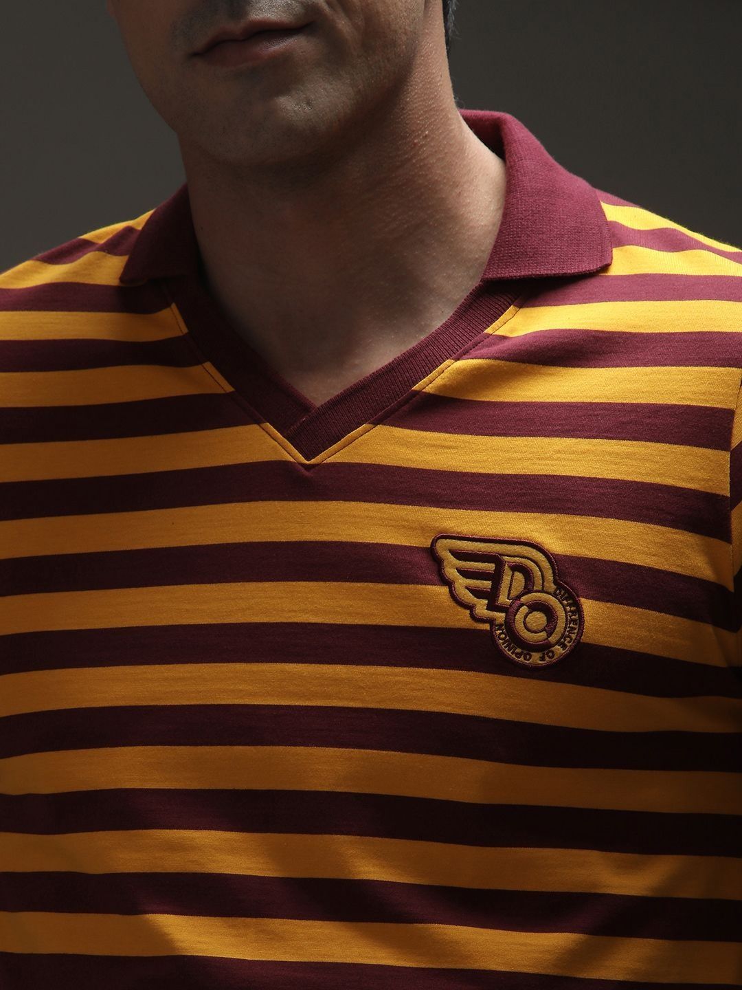 Difference of Opinion Men Striped Polo Collar Cotton T-shirt