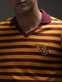 Difference of Opinion Men Striped Polo Collar Cotton T-shirt