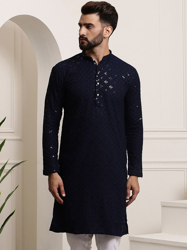 SOJANYA Kurta Lurus Labuci Sulam Geometrik Kapas Tulen